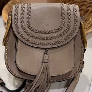 Gray Leather Tassel Crossbody Bag